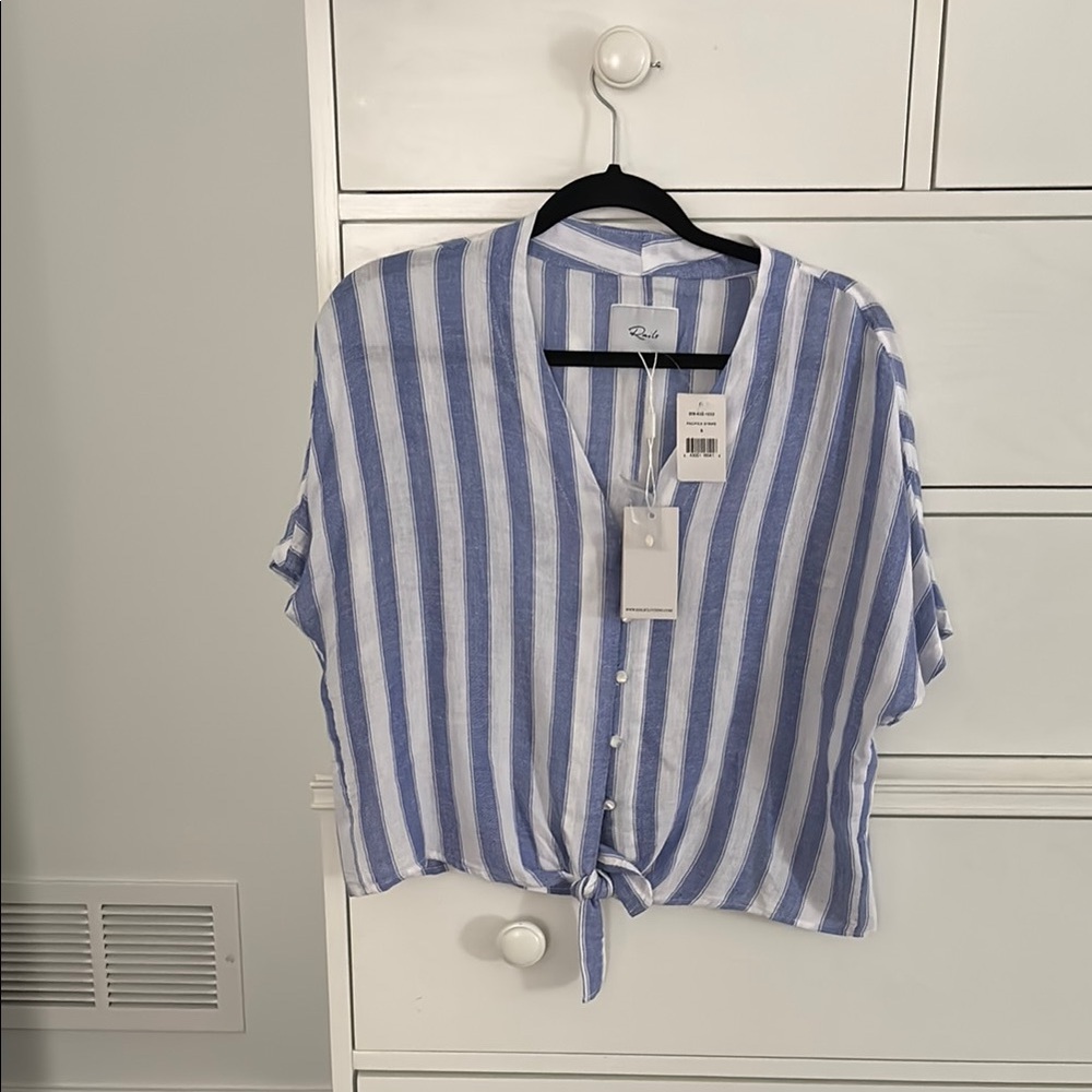 NWT Rails Pacifica Stripe Blue and White Short Sleeve Tie Front Shirt